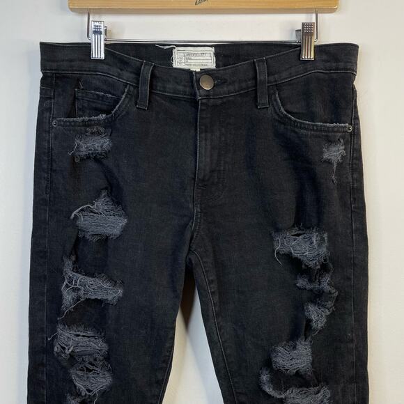Current Elliott The Fling Black Tattered Ripped Slim boyfriend jeans womens 27 - Picture 3 of 11